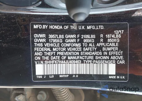 2018 Honda Civic Sport from USA, damaged, VIN SHHFK7H44JU409463